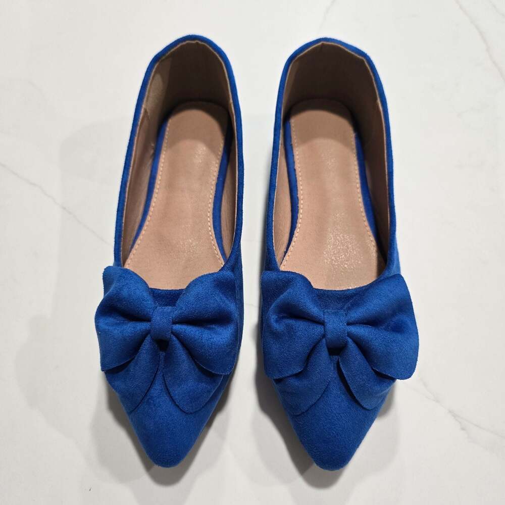 Women's Pointed Toe Bow Suede Flat Shoes Royal Blue Size 40 (8.5)
